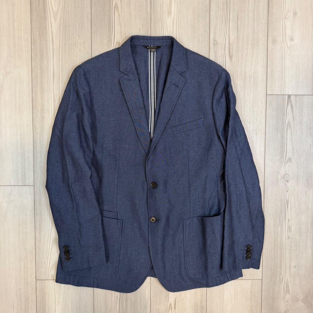 Banana Republic Mens 44R Slim Fit Wool Linen Blazer Navy Blue 376969